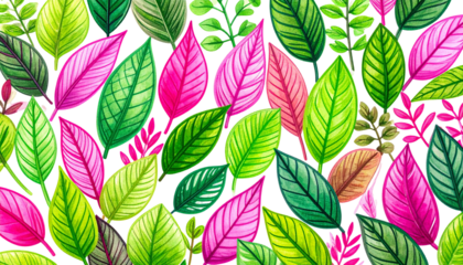 Colorful illustration of vibrant leaves, varied shapes, overlapping
