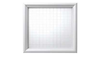 A white square picture frame with grid inside, set against black