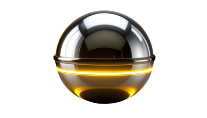 Gleaming sphere with a glowing ring, isolated on black