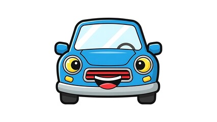Obraz premium Smiling cartoon blue car face closeup.