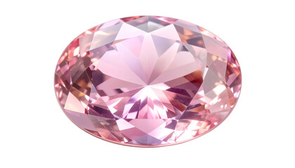 Highly faceted, brilliant-cut oval gemstone with soft pink hues