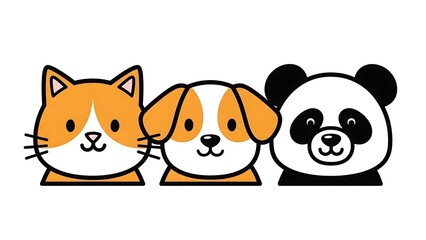 Naklejka premium Cartoon animal faces in row.