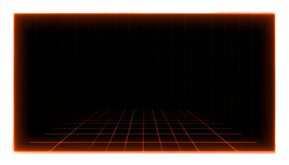 Glowing orange frame with grid lines against a black background