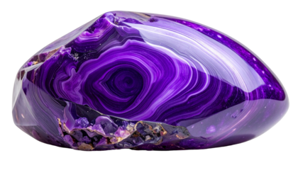 Polished gemstone, swirling purple patterns, natural beauty, glassy sheen