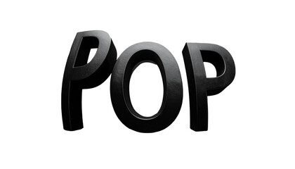Metallic 3D text "POP" against black background, illuminated