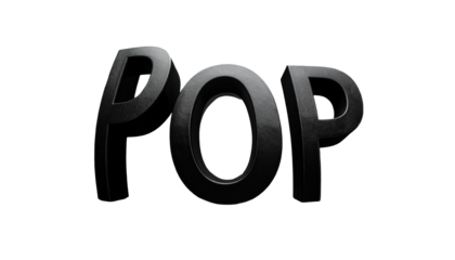 Metallic 3D text "POP" against black background, illuminated