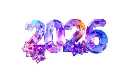 Sparkling 2026 numerals in vibrant, gem-like design, floating in space