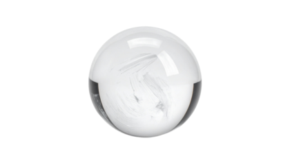 A clear orb with a cloudy white interior, against a black background