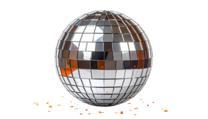 Shimmering, mirrored orb reflecting light against a black background