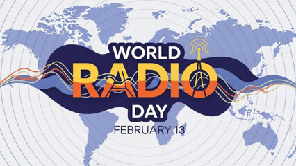 A vibrant vector graphic illustration celebrating World Radio Day on February 13th with a colorful design
