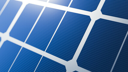Solar panel cells close up blue photovoltaic texture copy space. 3d rendering