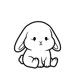 Fototapeta premium A cute cartoon bunny with long ears and a sweet expression sitting on a white background in a black line drawing illustration style for kids or baby related designs