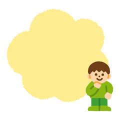 吹き出し 男の子 考える 手描き パステル コピースペース