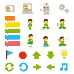 プログラミング アイコン 子供 セット 手描き パステル イラスト