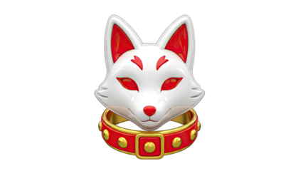 Stylized Fox Mask with Red and Gold Collar