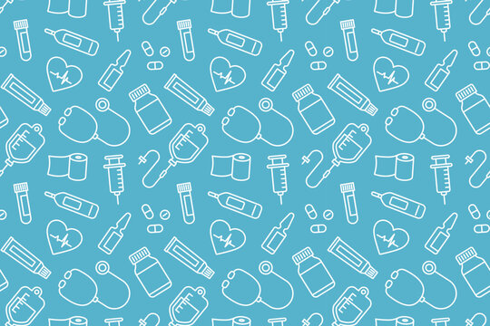 医療アイコンのシームレスな背景画像。（Medical seamless background with healthcare icons）
