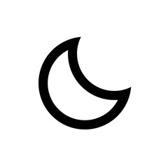 Minimal crescent moon icon in bold black outline. Perfect for night mode UI, astronomy apps, weather symbols, sleep tracking, dark theme interfaces, and modern graphic design projects.