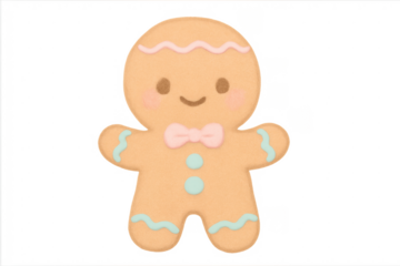 Cute gingerbread boy cookie with pink bow tie