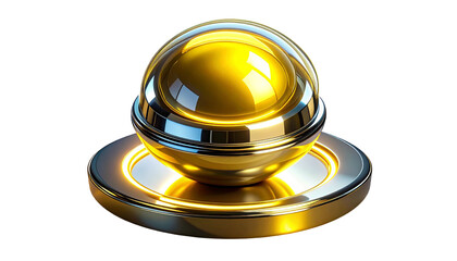 Polished gold sphere on a silver platform, glowing with highlights