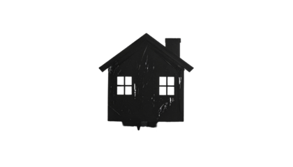 Darkened, simple house silhouette against a stark, black background