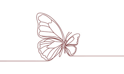 Continuous line drawing of butterfly vector illustration in minimalist style