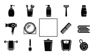 Bathroom accessories and hygiene products flat icon set with vector elements