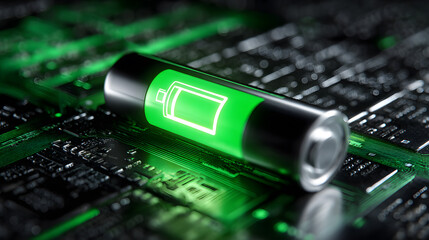 Green battery icon on the circuit board