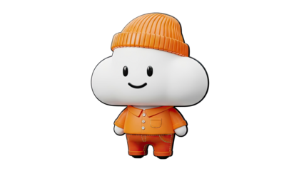 Cute Cloud Character in Orange Beanie and Overalls