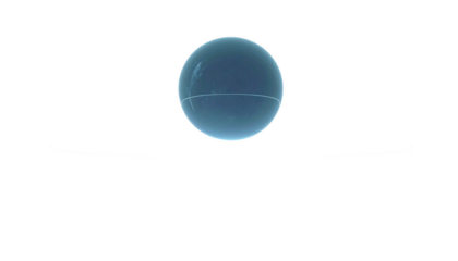 A blue sphere floats above two curved white lines, all on a black backdrop