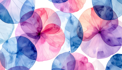 Watercolor floral arrangement with overlapping, translucent petals