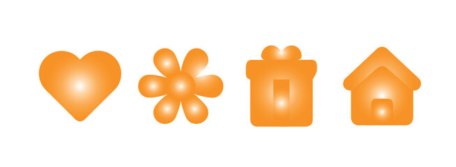 Set of orange icons including heart and house isolated on transparent background