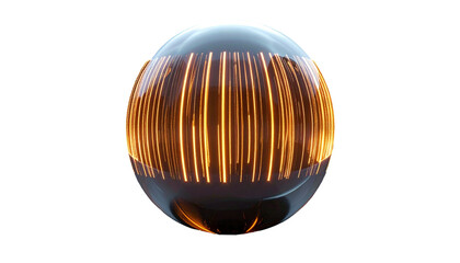 Glossy sphere with glowing vertical lines on black background