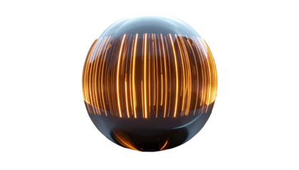 Glossy sphere with glowing vertical lines on black background