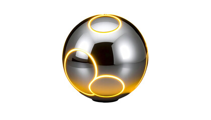 Metallic sphere with glowing orange rings on a black background