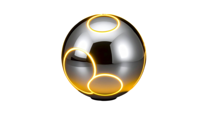 Metallic sphere with glowing orange rings on a black background