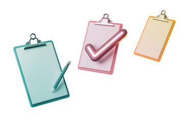 Three colorful clipboards with checkmark on a black background