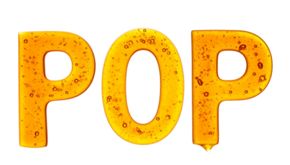 A glowing, golden "POP" text rendered to resemble liquid honey
