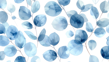 Watercolor eucalyptus leaves on dark background create a seamless pattern