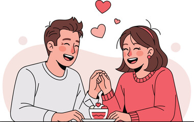 Happy Romantic Couple Sitting Together Cozy Valentine Illustration on transparent background