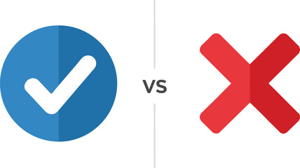 Blue Check Mark Versus Red Cross Symbol Comparison.