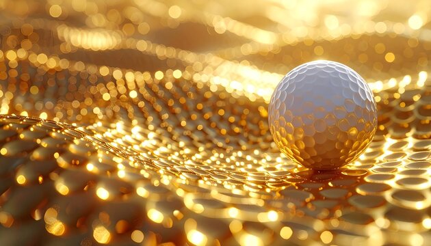 Golden Sphere on a Textured Surface with Bokeh Lights.