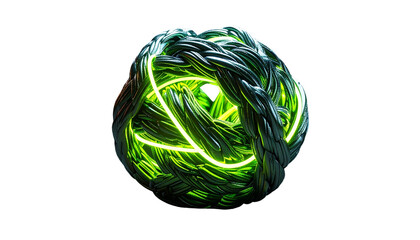 Glowing green energy sphere formed by intertwining, braided strands