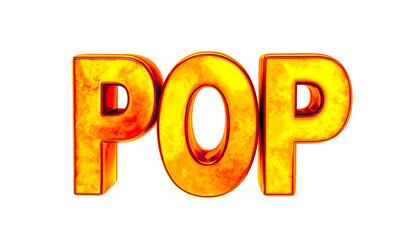 Fiery 3D word "POP" in a bright orange and red gradient on black