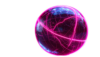 Glowing sphere with neon lines, earth-like, set against black