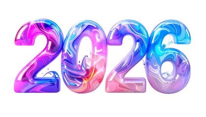 Bold, 3D numbers forming "2026" with vibrant, swirling colors, black background