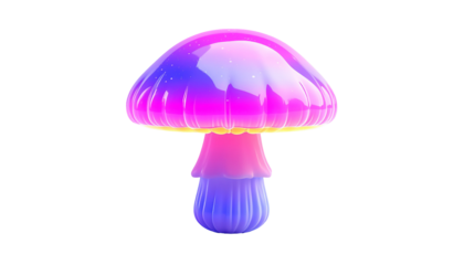 A glowing, stylized mushroom with gradient colors, isolated on black