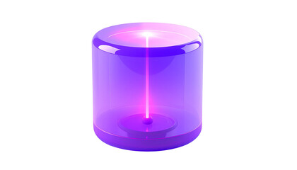 A translucent purple cylinder with a bright beam emanating within