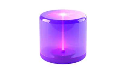 A translucent purple cylinder with a bright beam emanating within