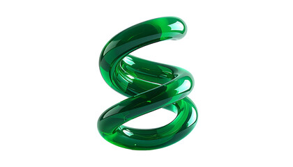 Emerald helix floating against stark black, rendered to gleam and glisten