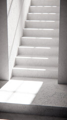3D render of stair base with dramatic sunlight and shadows. Ideal for architectural visualization, interior design, and minimalist concept mockups with strong geometric contrast.